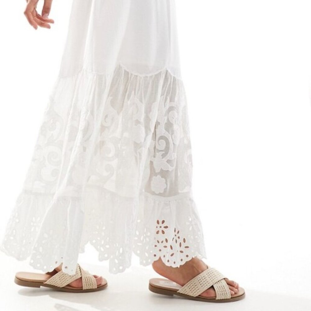 Abercrombie & Fitch eyelet tiered linen maxi skirt in white L